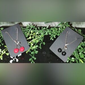 Cherry Pendant Necklace Set - Red and Black
